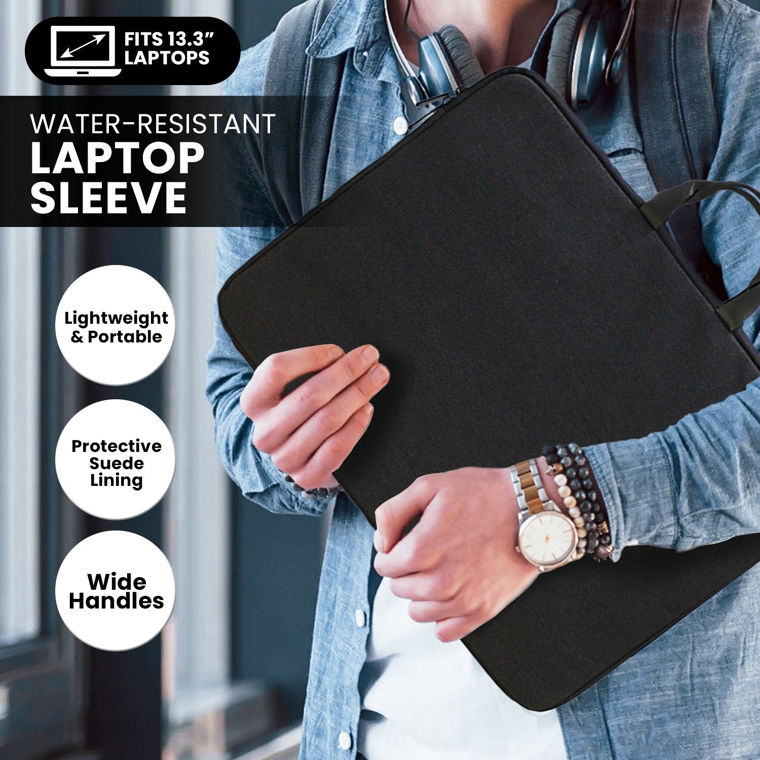 Klika Water-Resistant Laptop Sleeve Bag for 13.3" Laptops V240-LBG-070-133-BK
