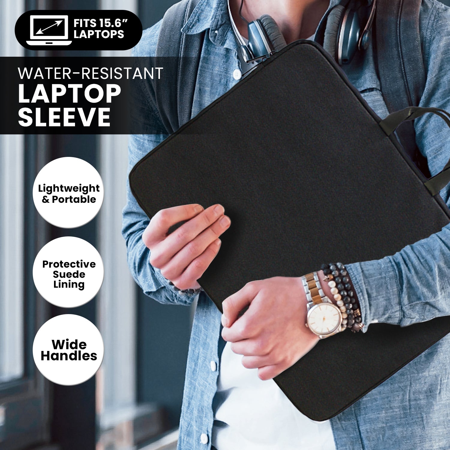 Klika 15.6" Water-Resistant Laptop Sleeve Bag V240-LBG-070-156-BK