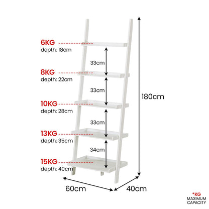 Sarantino Aster 5-Tier Ladder Shelf in White V240-LDS-107-17-WH