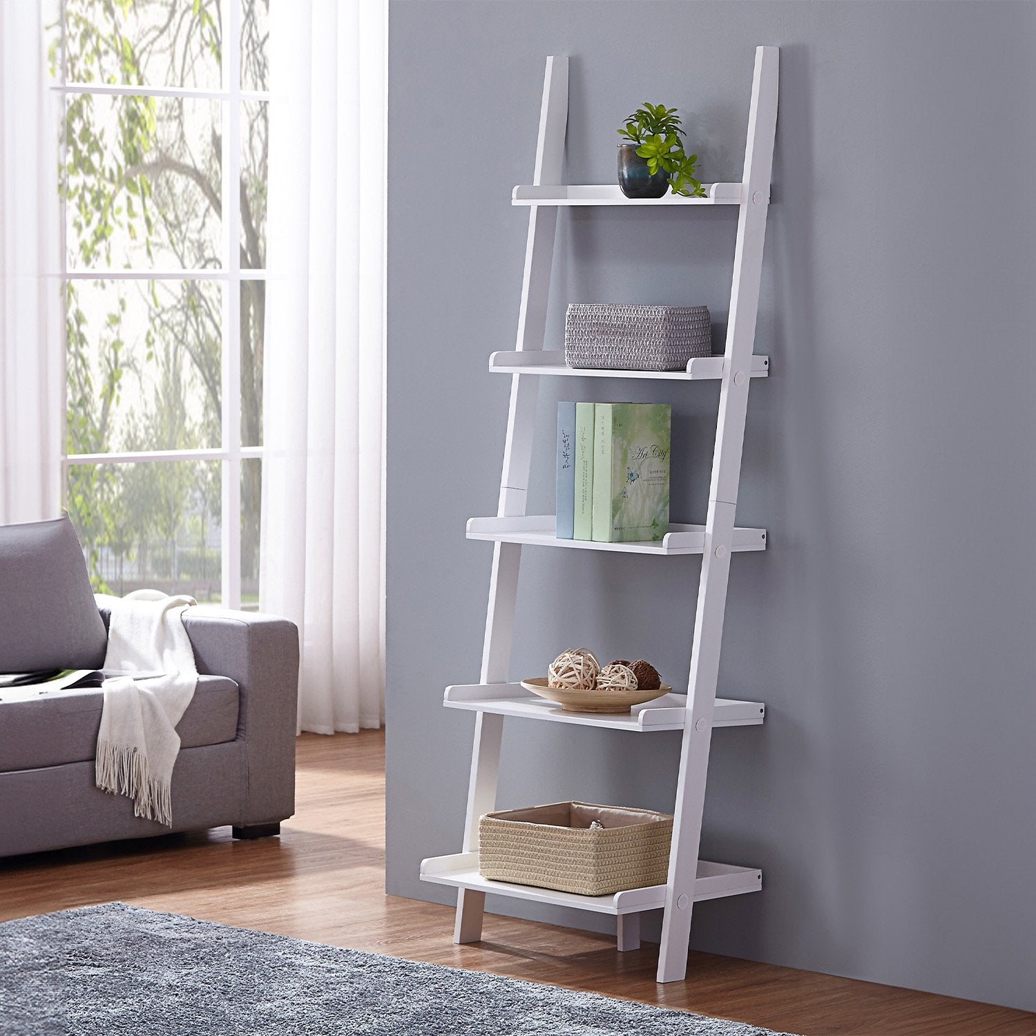 Sarantino Aster 5-Tier Ladder Shelf in White V240-LDS-107-17-WH