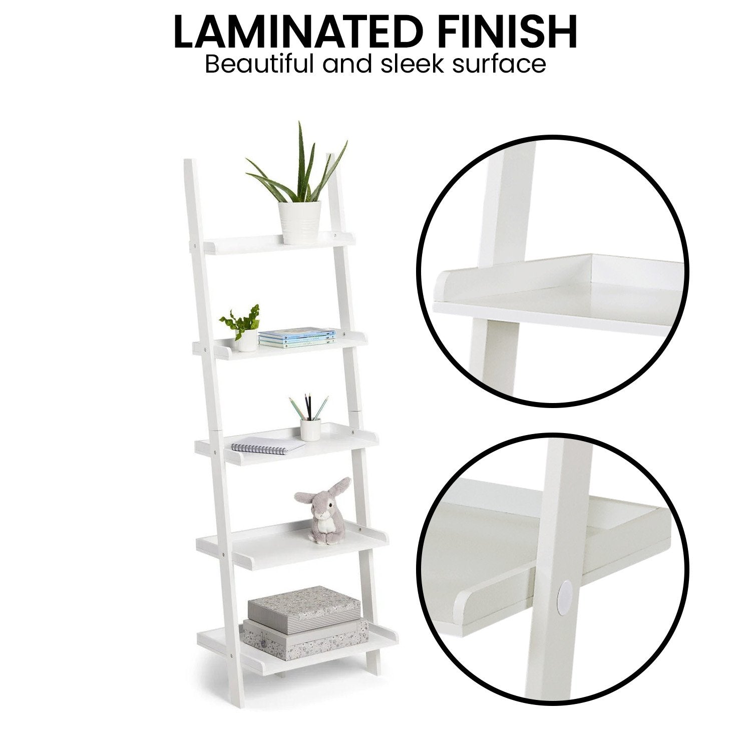 Sarantino Aster 5-Tier Ladder Shelf in White V240-LDS-107-17-WH