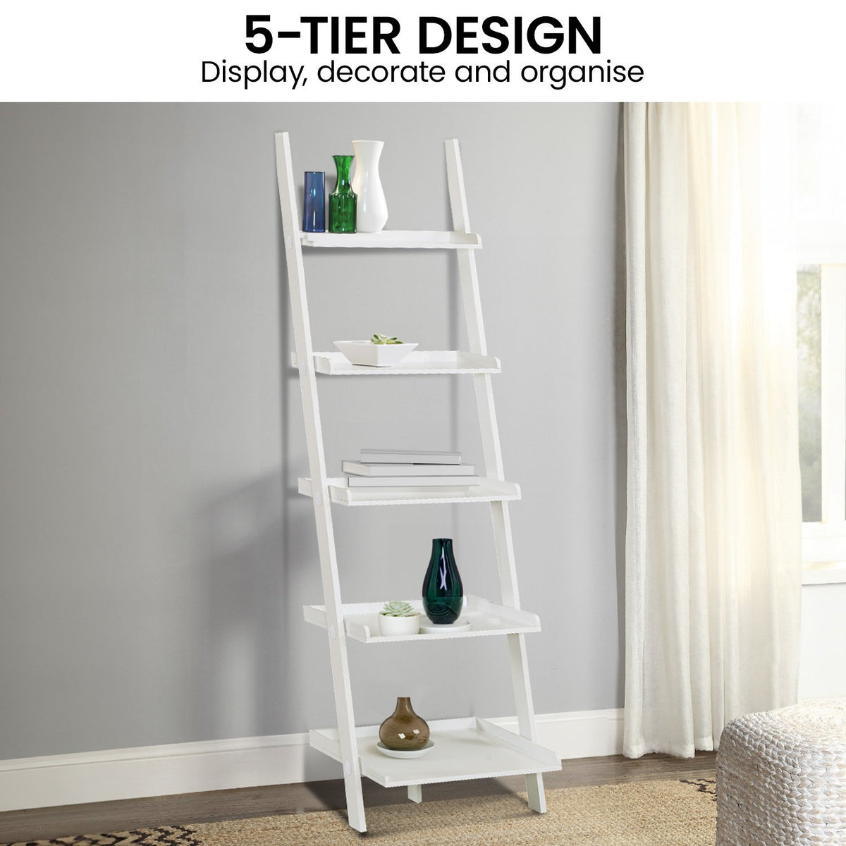 Sarantino Aster 5-Tier Ladder Shelf in White V240-LDS-107-17-WH