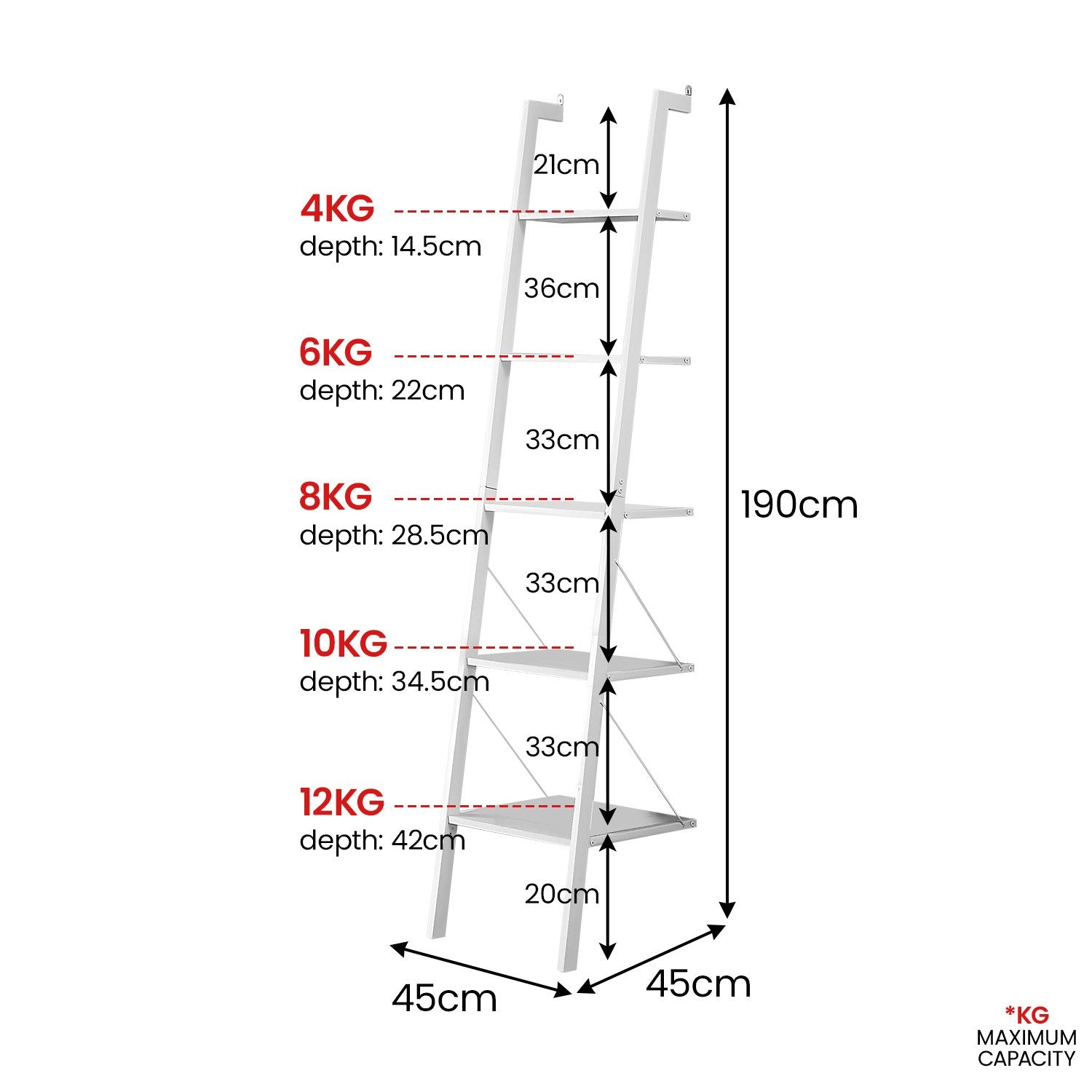 Sarantino Amelia 5-Tier Ladder Shelf in White V240-LDS-109-04-WH
