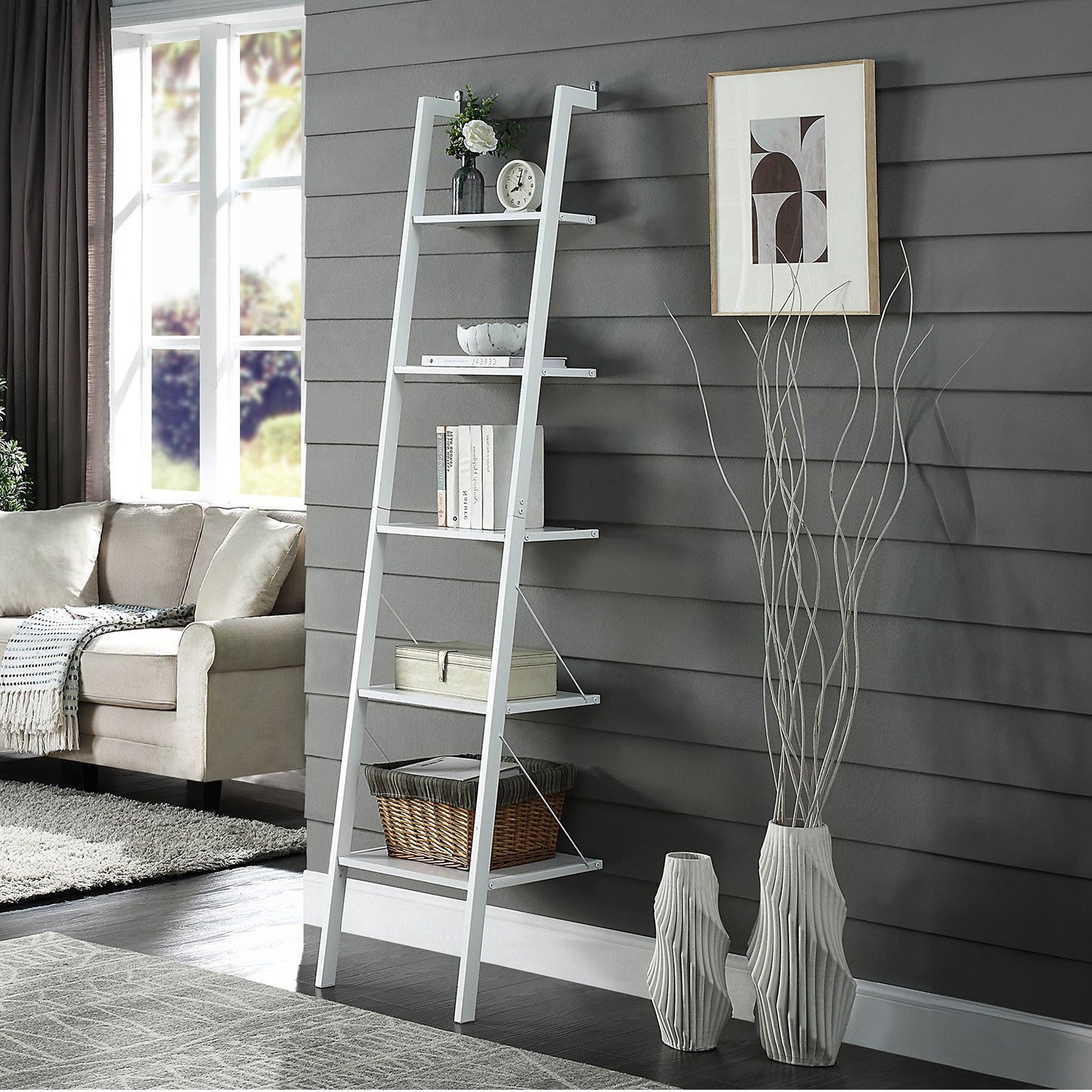 Sarantino Amelia 5-Tier Ladder Shelf in White V240-LDS-109-04-WH
