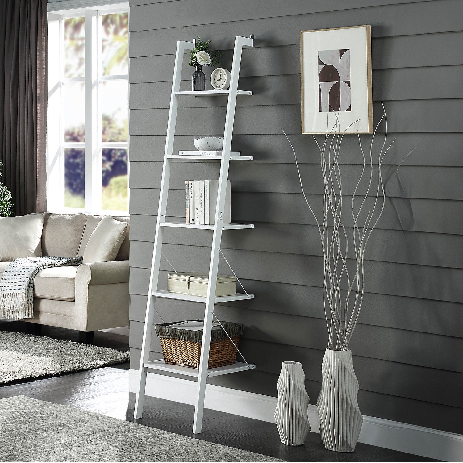 Sarantino Amelia 5-Tier Ladder Shelf in White V240-LDS-109-04-WH