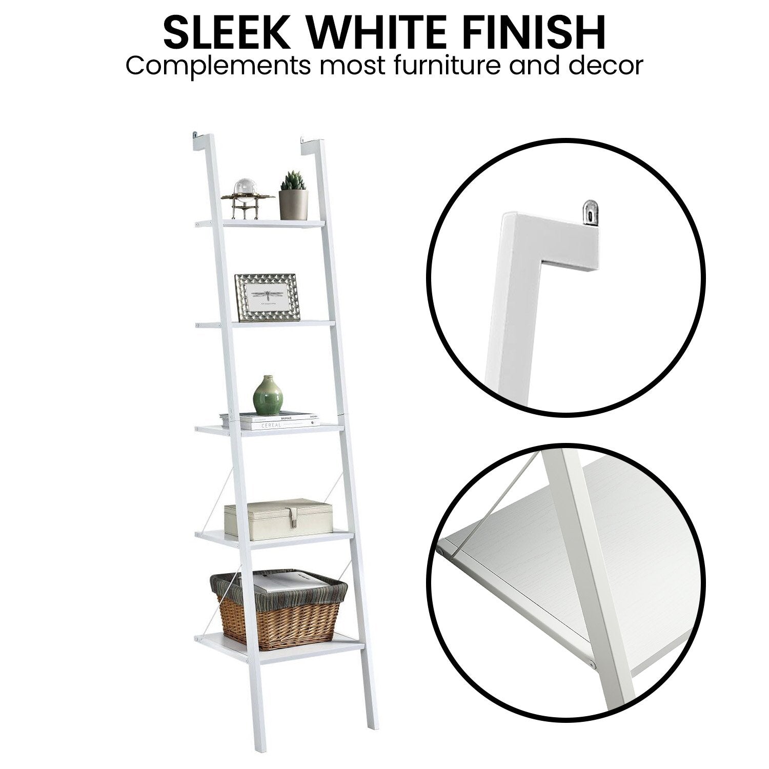 Sarantino Amelia 5-Tier Ladder Shelf in White V240-LDS-109-04-WH