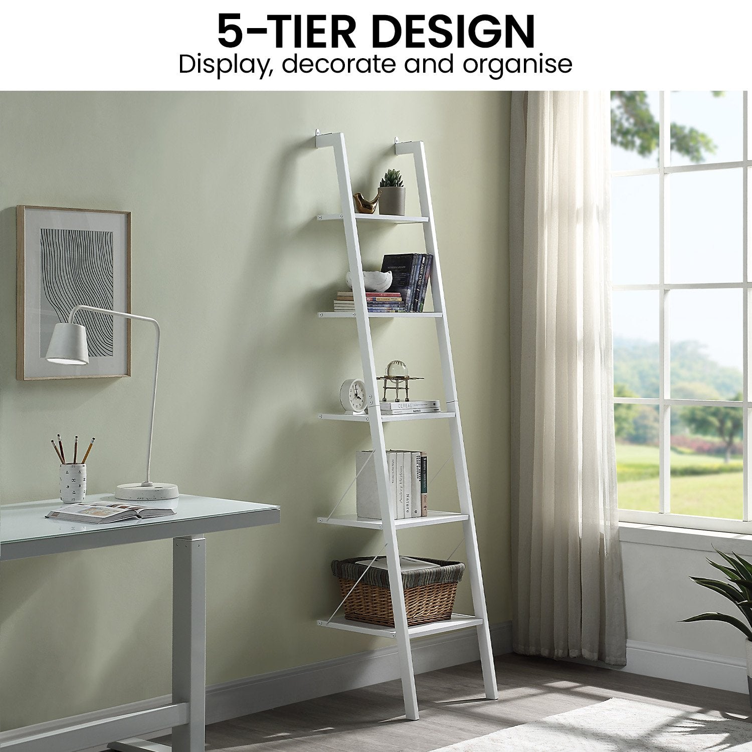 Sarantino Amelia 5-Tier Ladder Shelf in White V240-LDS-109-04-WH