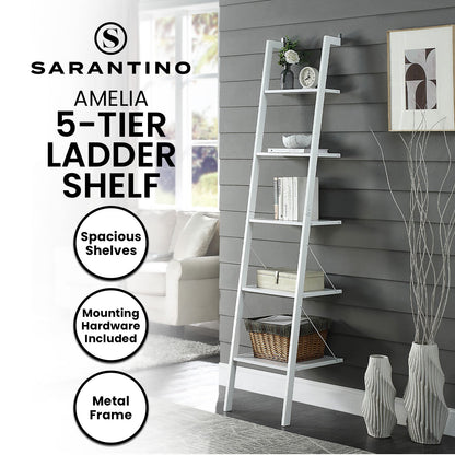 Sarantino Amelia 5-Tier Ladder Shelf in White V240-LDS-109-04-WH