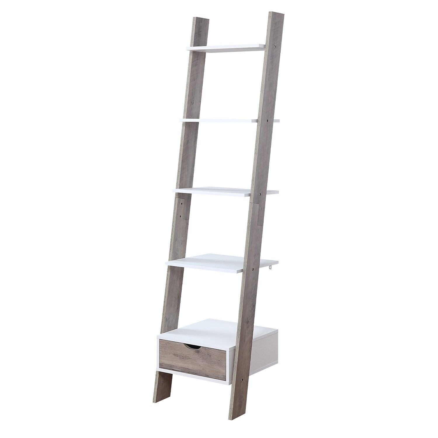 Sarantino Mira 5-tier Ladder Shelf In White And Grey Oak V240-LDS-120-06-WHOK