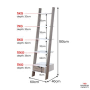 Sarantino Mira 5-tier Ladder Shelf In White And Grey Oak V240-LDS-120-06-WHOK