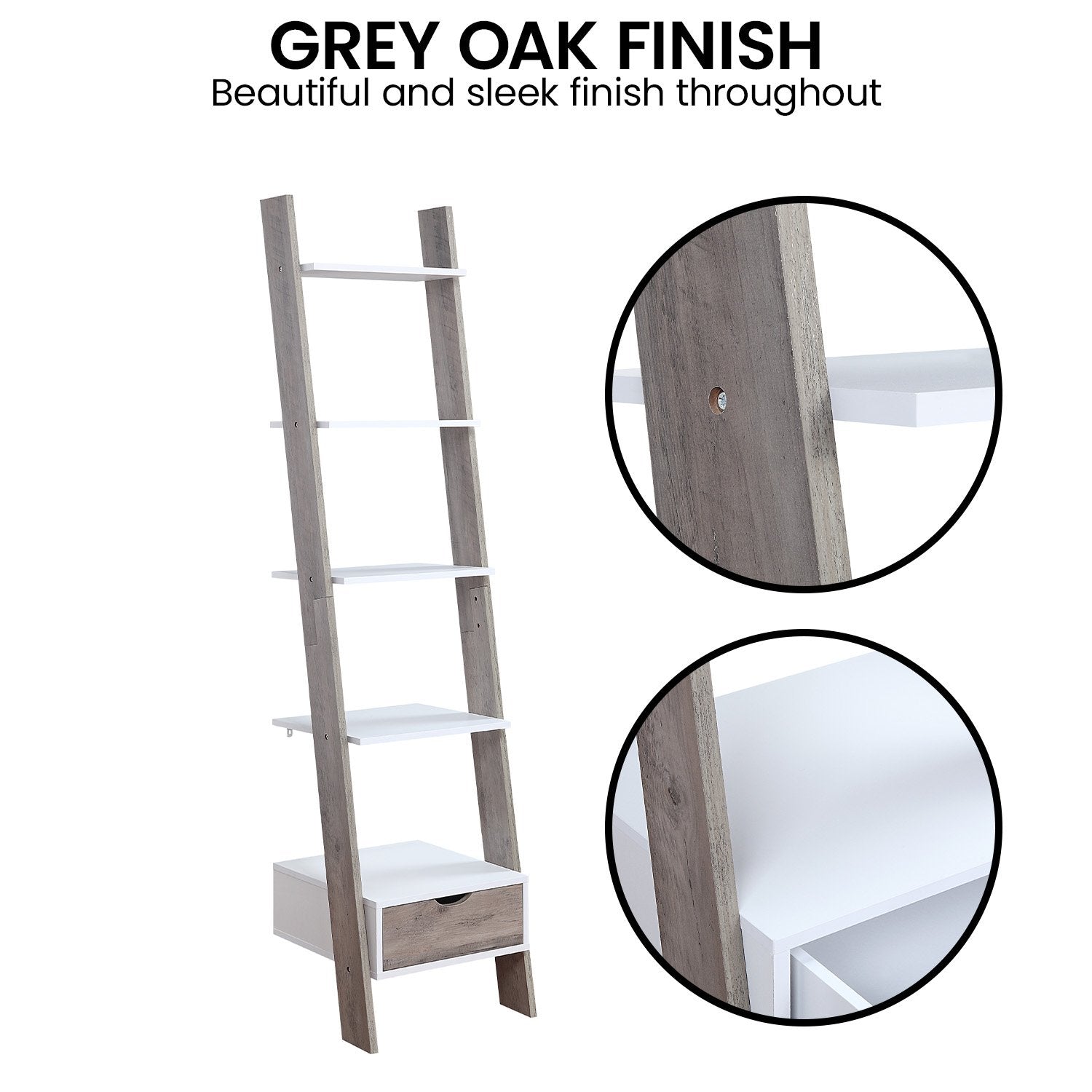 Sarantino Mira 5-tier Ladder Shelf In White And Grey Oak V240-LDS-120-06-WHOK