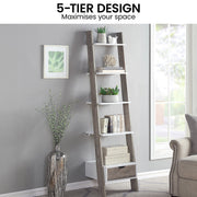 Sarantino Mira 5-tier Ladder Shelf In White And Grey Oak V240-LDS-120-06-WHOK