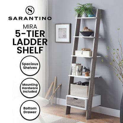 Sarantino Mira 5-tier Ladder Shelf In White And Grey Oak V240-LDS-120-06-WHOK