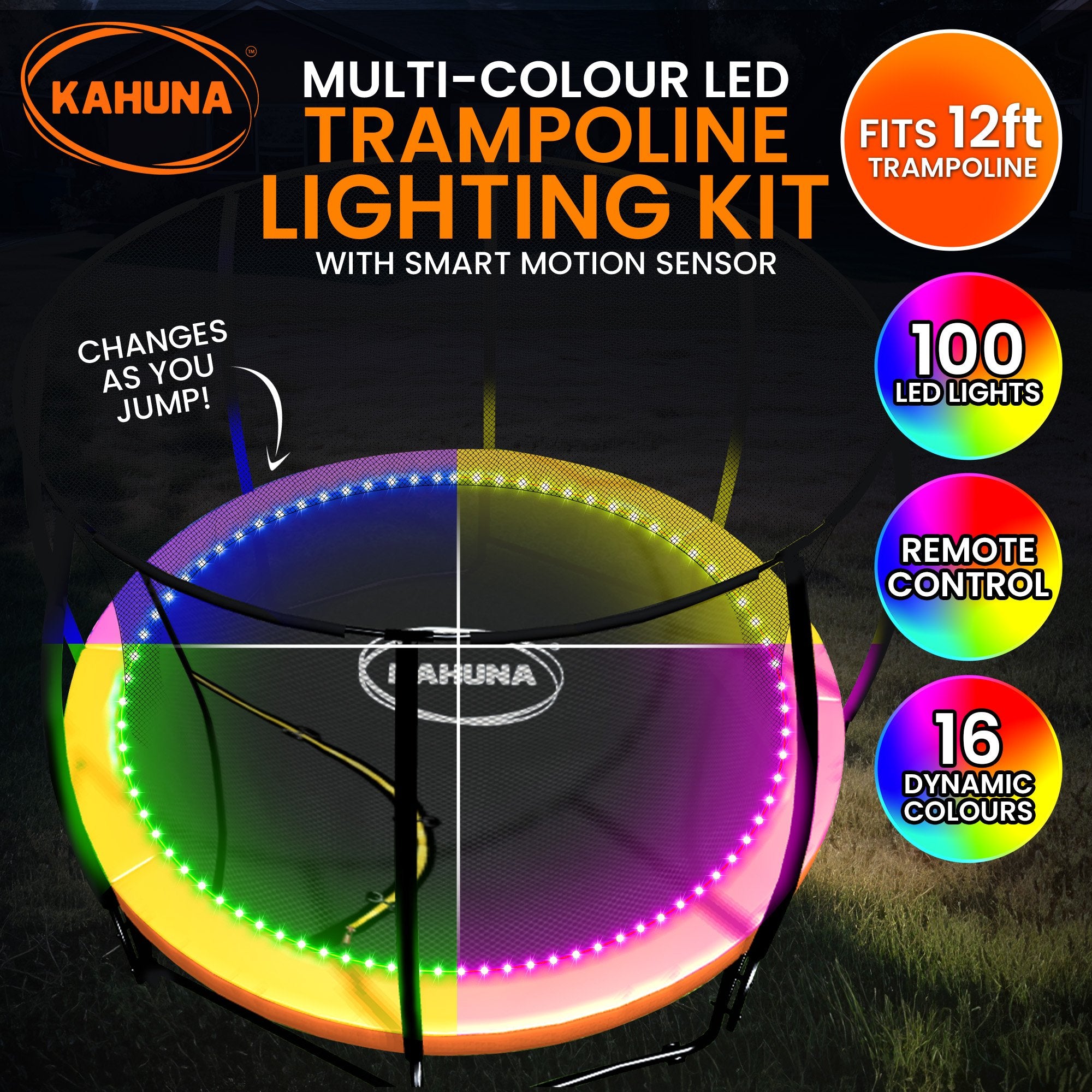 Kahuna LED Kit Suits 12ft Trampolines Multi-Colour Smart Motion Sensor Lighting with 16 colours V240-LED-STP-SSL-10M
