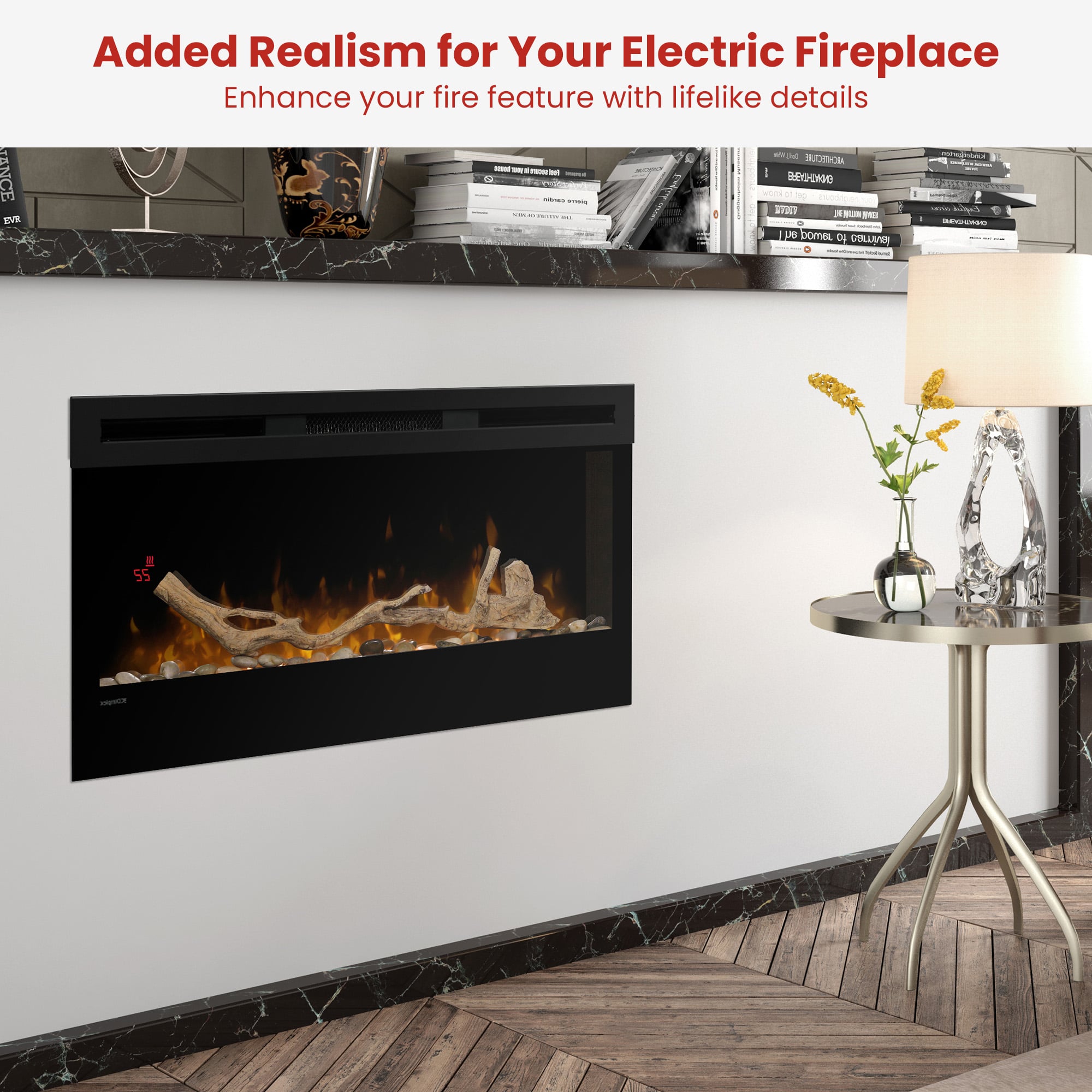 Dimplex 34-inch Linear Fireplace Driftwood and River Rock Accessory Package V240-LF34DWS-KIT