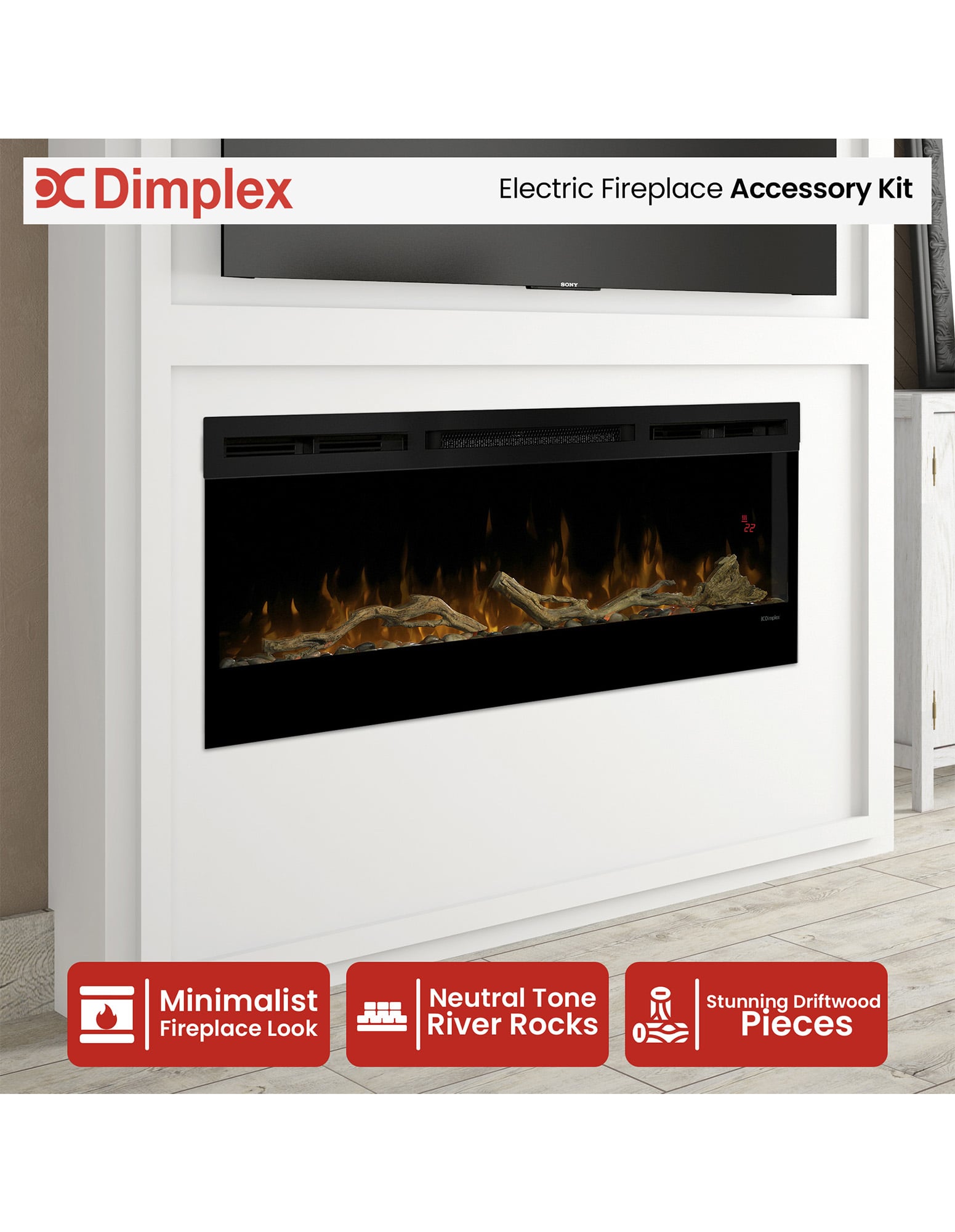 Dimplex 50-inch Linear Fireplace Driftwood and River Rock Accessory Package V240-LF50DWS-KIT