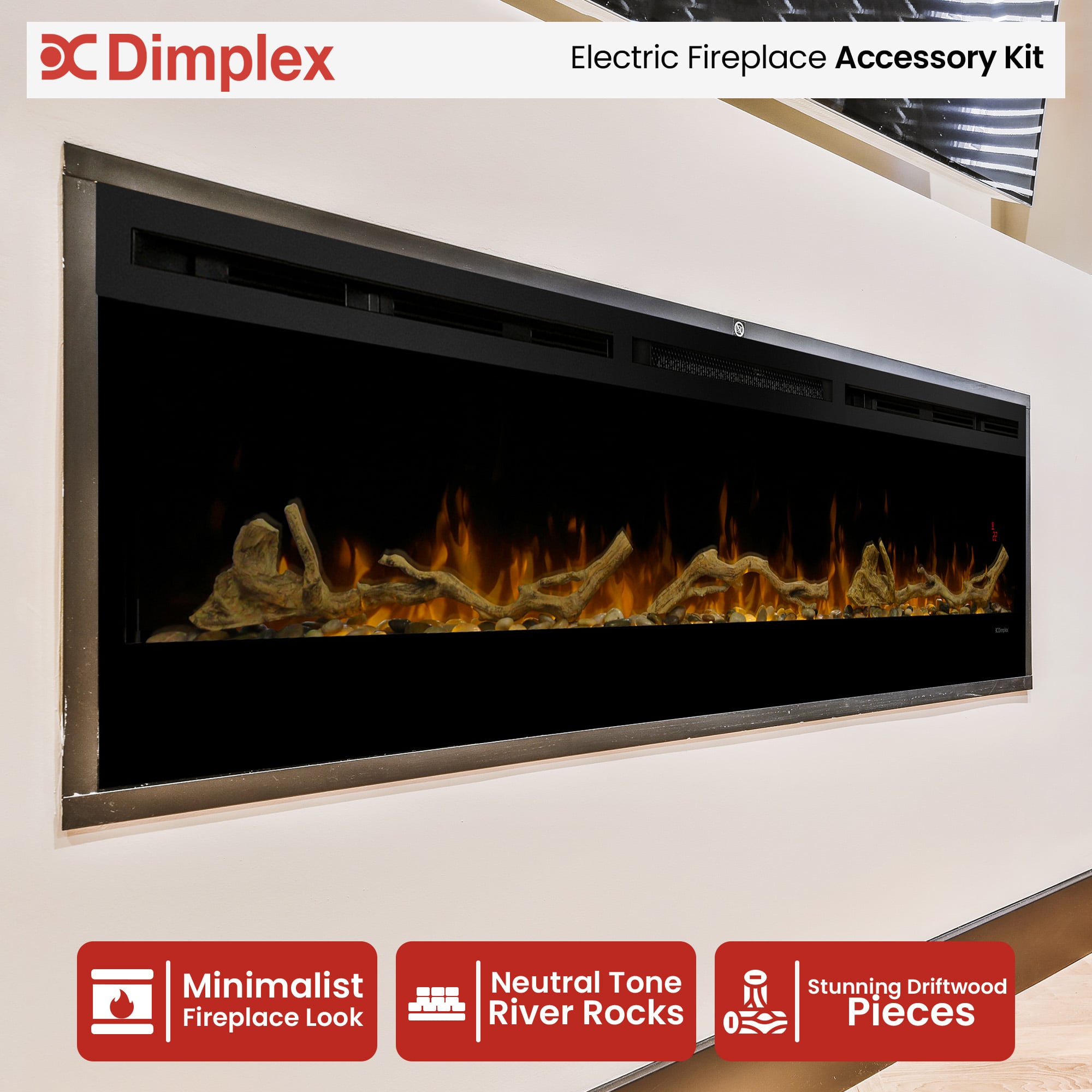 Dimplex 74-inch Linear Fireplace Driftwood and River Rock Accessory Package V240-LF74DWS-KIT