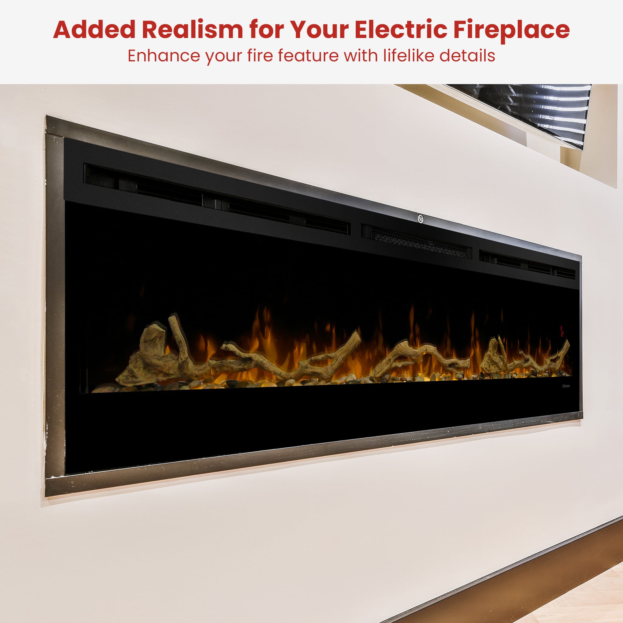Dimplex 74-inch Linear Fireplace Driftwood and River Rock Accessory Package V240-LF74DWS-KIT