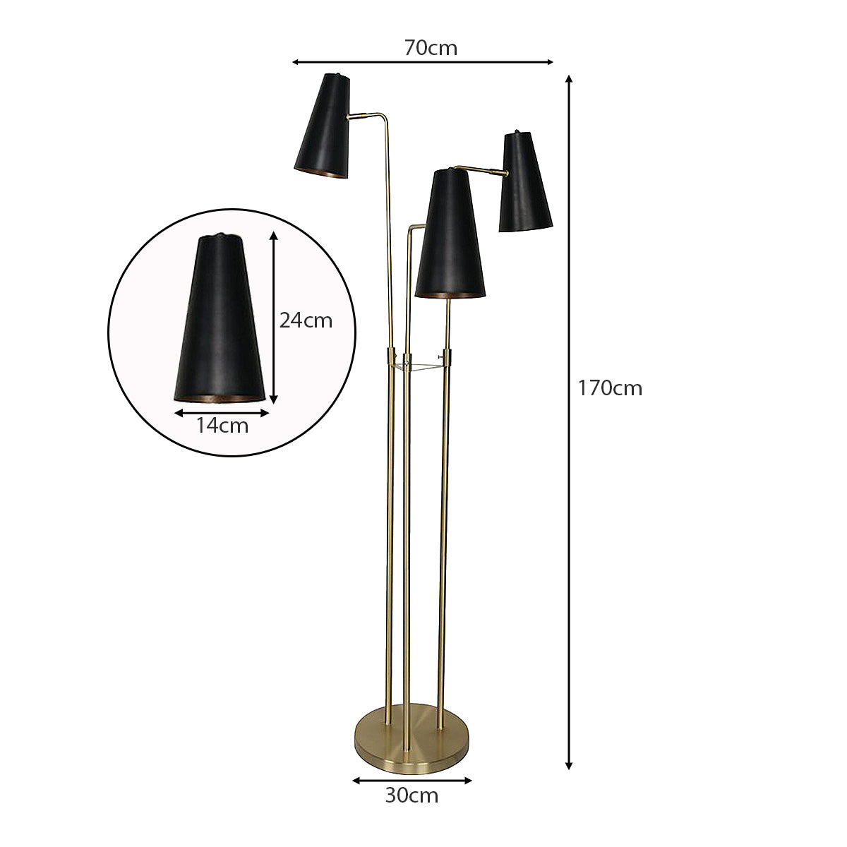 Sarantino Three Metal Shade Floor Lamp V240-LMP-MLM-1137