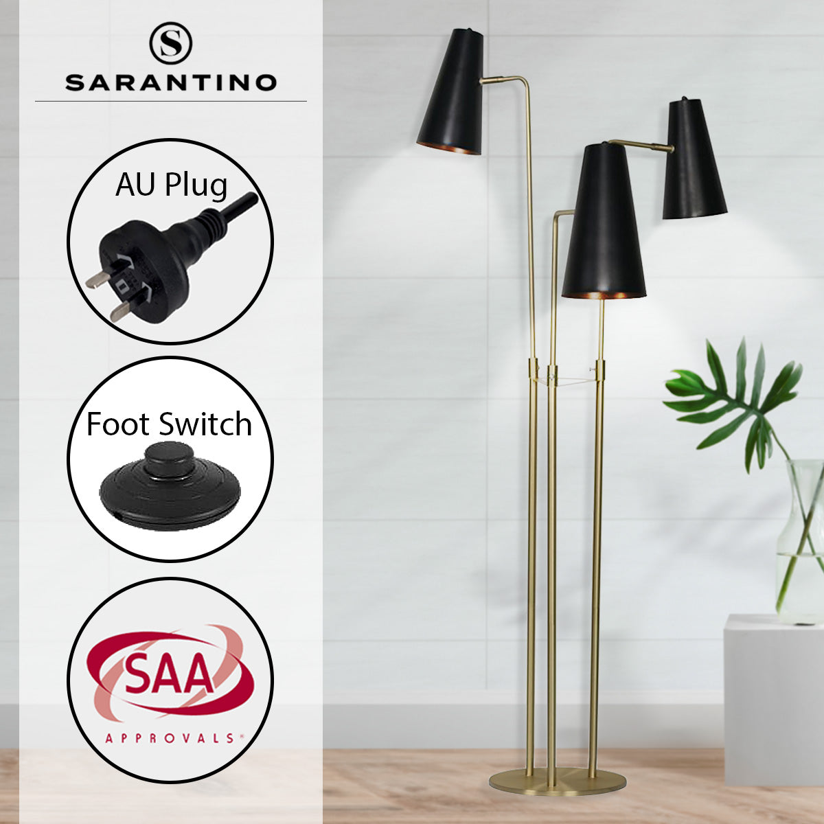 Sarantino Three Metal Shade Floor Lamp V240-LMP-MLM-1137