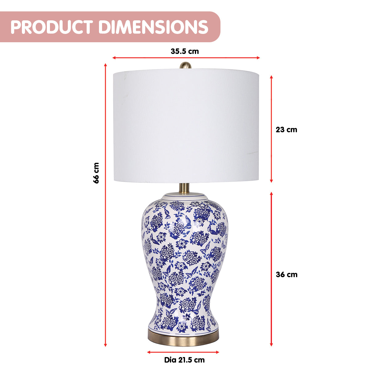 Sarantino Table Lamp Ceramic Floral Base Cotton Drum Shade V240-LMP-MLM-260