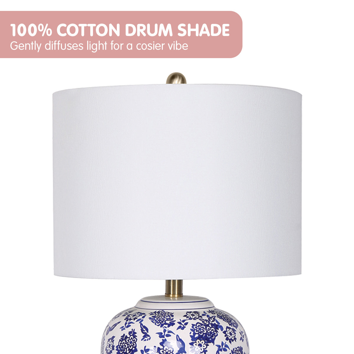 Sarantino Table Lamp Ceramic Floral Base Cotton Drum Shade V240-LMP-MLM-260