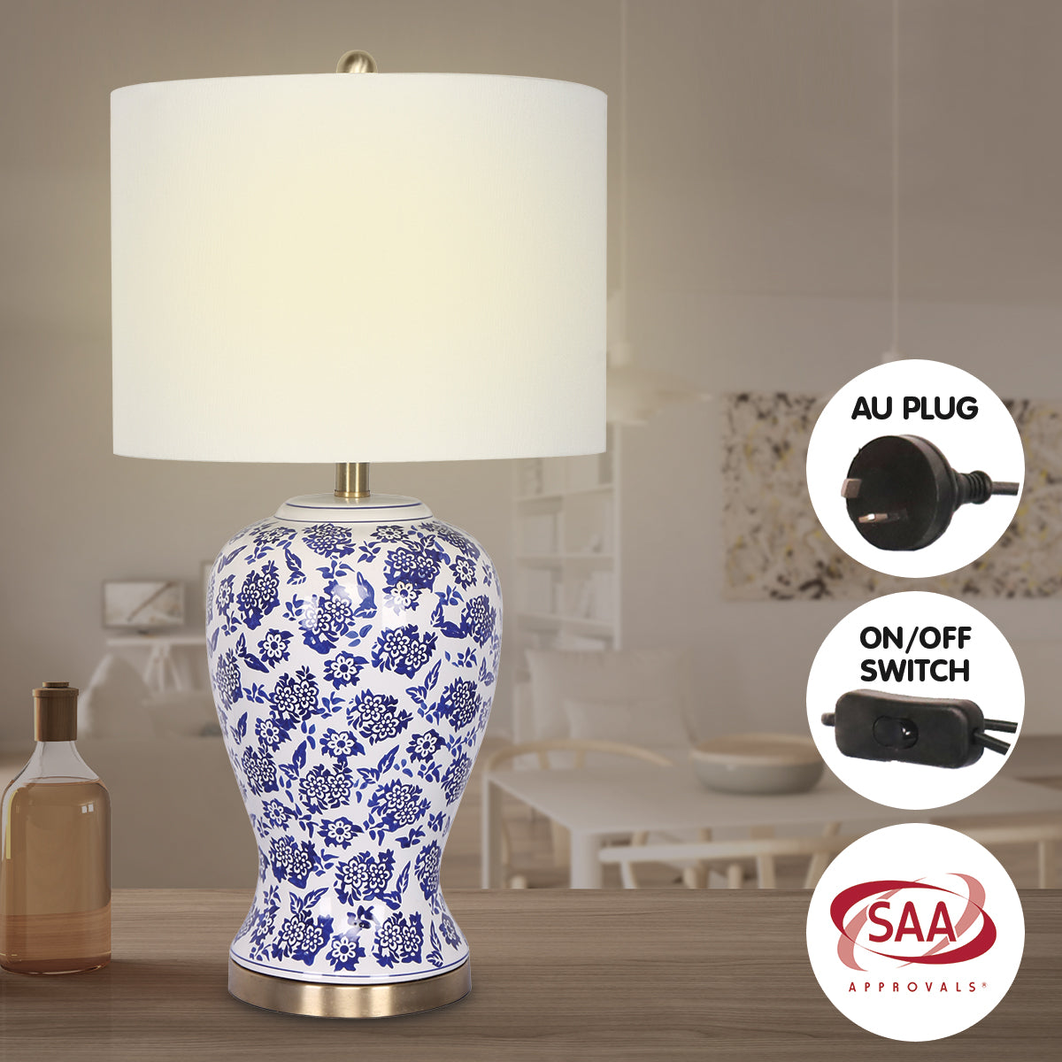Sarantino Table Lamp Ceramic Floral Base Cotton Drum Shade V240-LMP-MLM-260