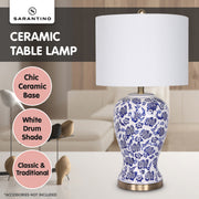 Sarantino Table Lamp Ceramic Floral Base Cotton Drum Shade V240-LMP-MLM-260