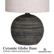 Sarantino Ceramic Table Lamp With Striped Pattern In Antique Black V240-LMP-MLM-4502