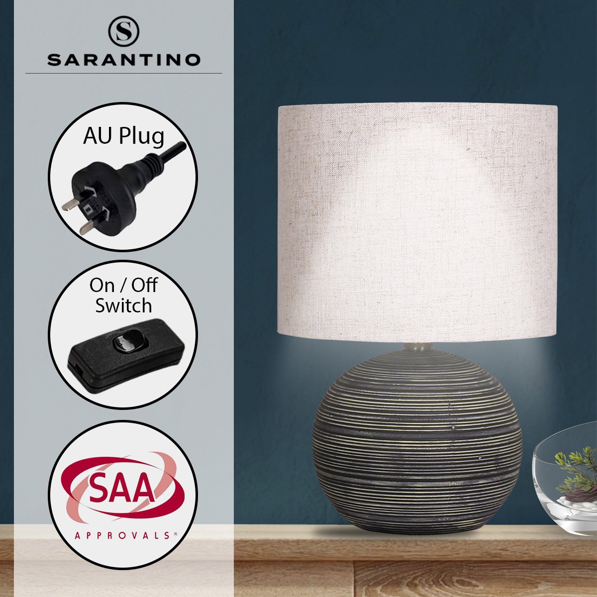 Sarantino Ceramic Table Lamp With Striped Pattern In Antique Black V240-LMP-MLM-4502
