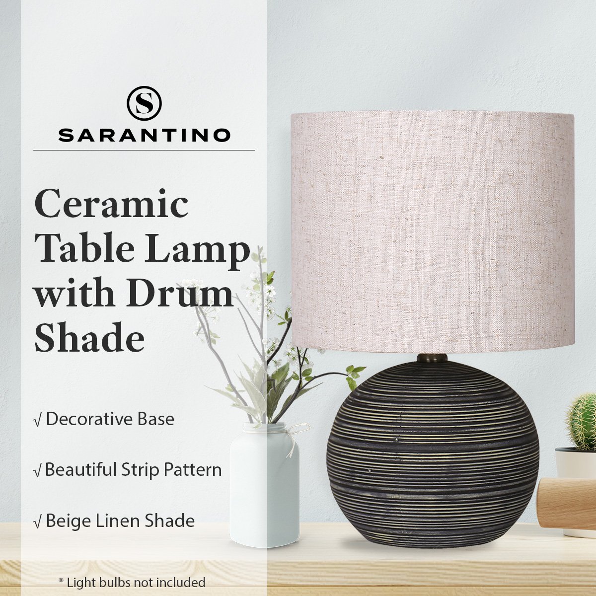 Sarantino Ceramic Table Lamp With Striped Pattern In Antique Black V240-LMP-MLM-4502