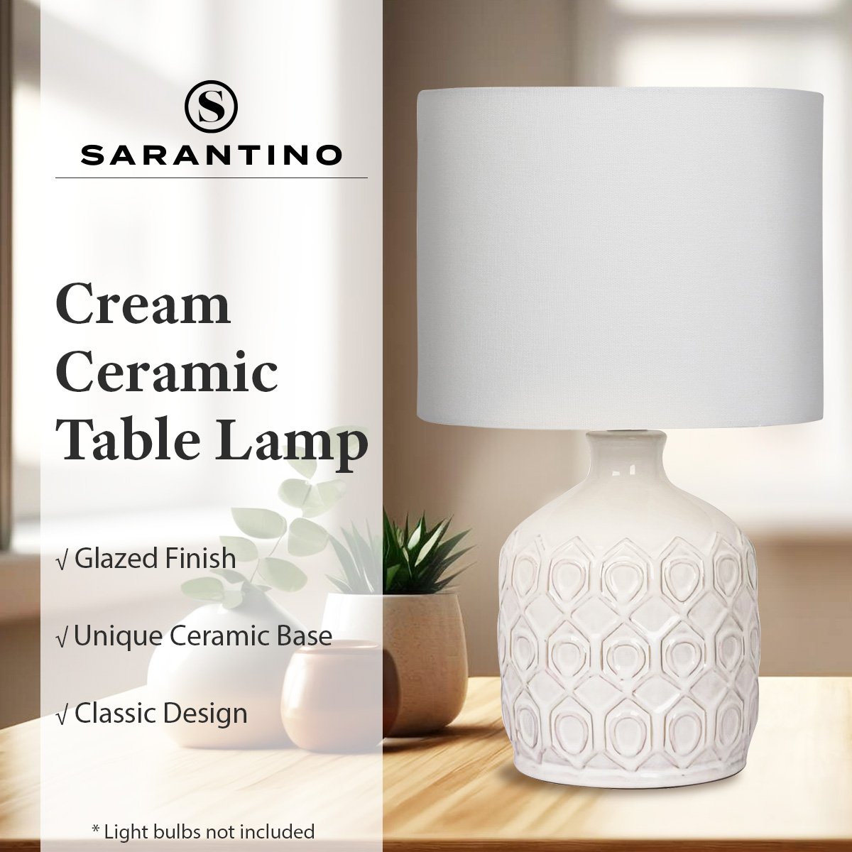 Sarantino Ceramic Table Lamp In Cream V240-LMP-MLM-4504