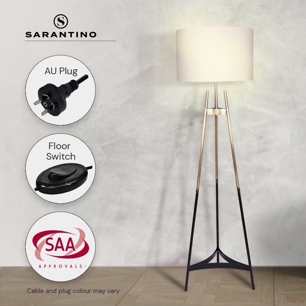 Sarantino Metal Tripod Electric Floor Lamp Gradient Finish V240-LMP-MLM-50019-02