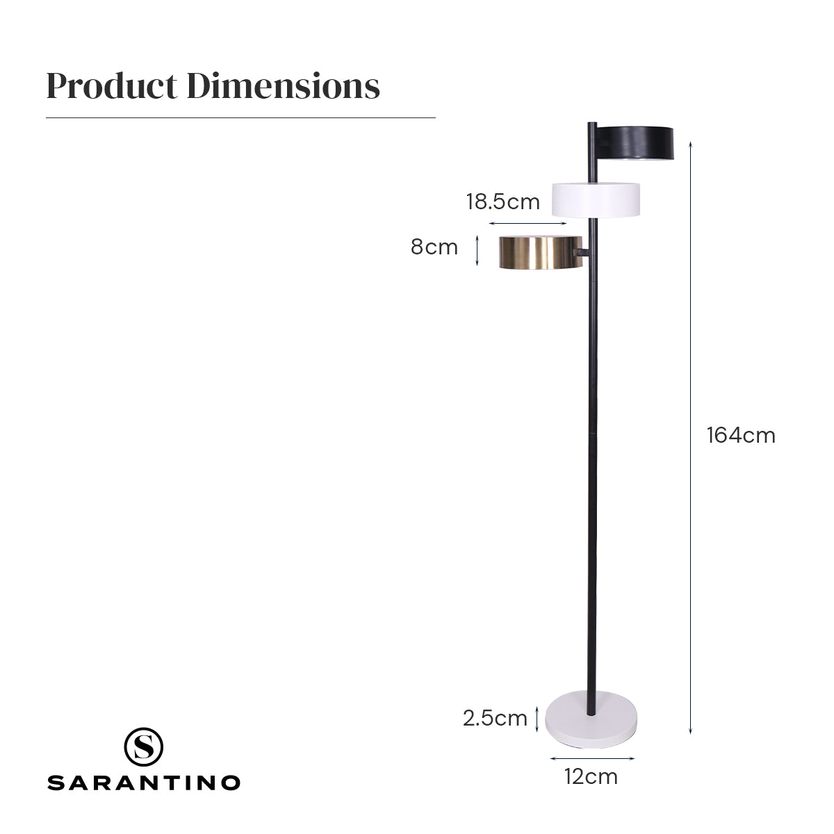 Sarantino Metal Floor Lamp with 3 Swirl Shades V240-LMP-MLM-50523