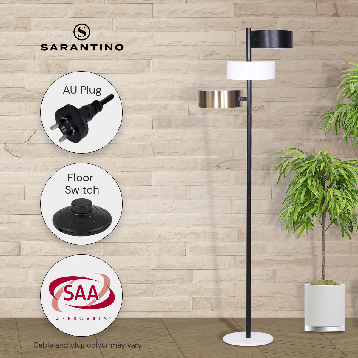 Sarantino Metal Floor Lamp with 3 Swirl Shades V240-LMP-MLM-50523