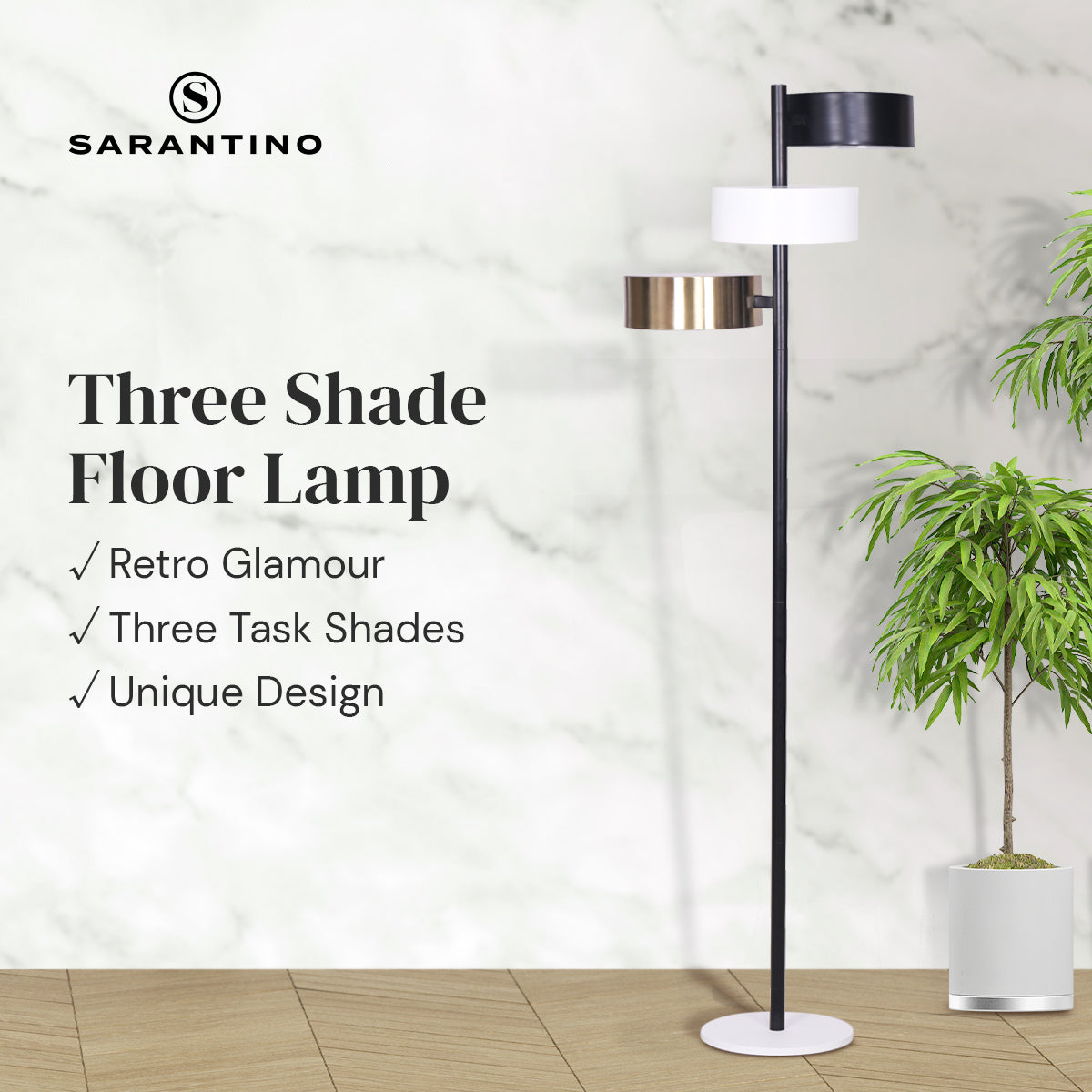 Sarantino Metal Floor Lamp with 3 Swirl Shades V240-LMP-MLM-50523