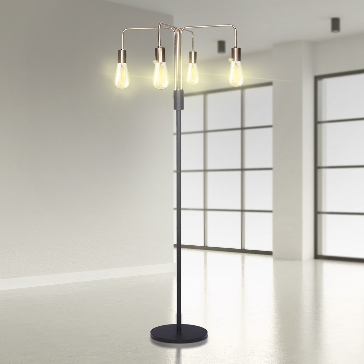 Sarantino Modern Exposed Bulb 4-Arm Industrial Light Floor Lamp V240-LMP-MLM-50713