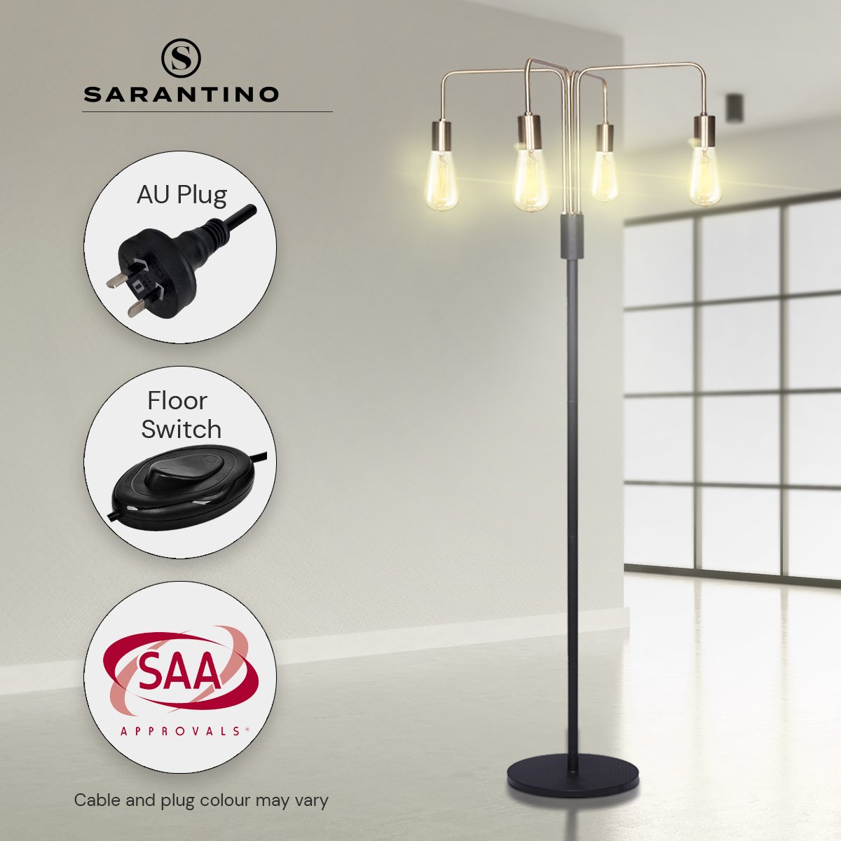 Sarantino Modern Exposed Bulb 4-Arm Industrial Light Floor Lamp V240-LMP-MLM-50713