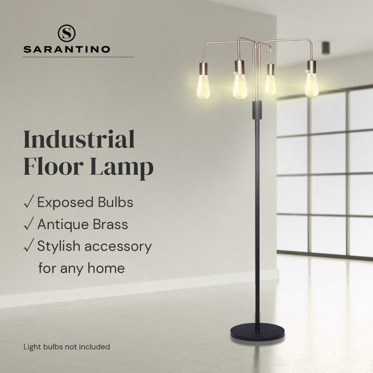 Sarantino Modern Exposed Bulb 4-Arm Industrial Light Floor Lamp V240-LMP-MLM-50713