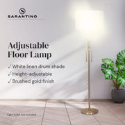 Sarantino Brushed Gold Height-Adjustable Metal Floor Lamp V240-LMP-MLM-50724