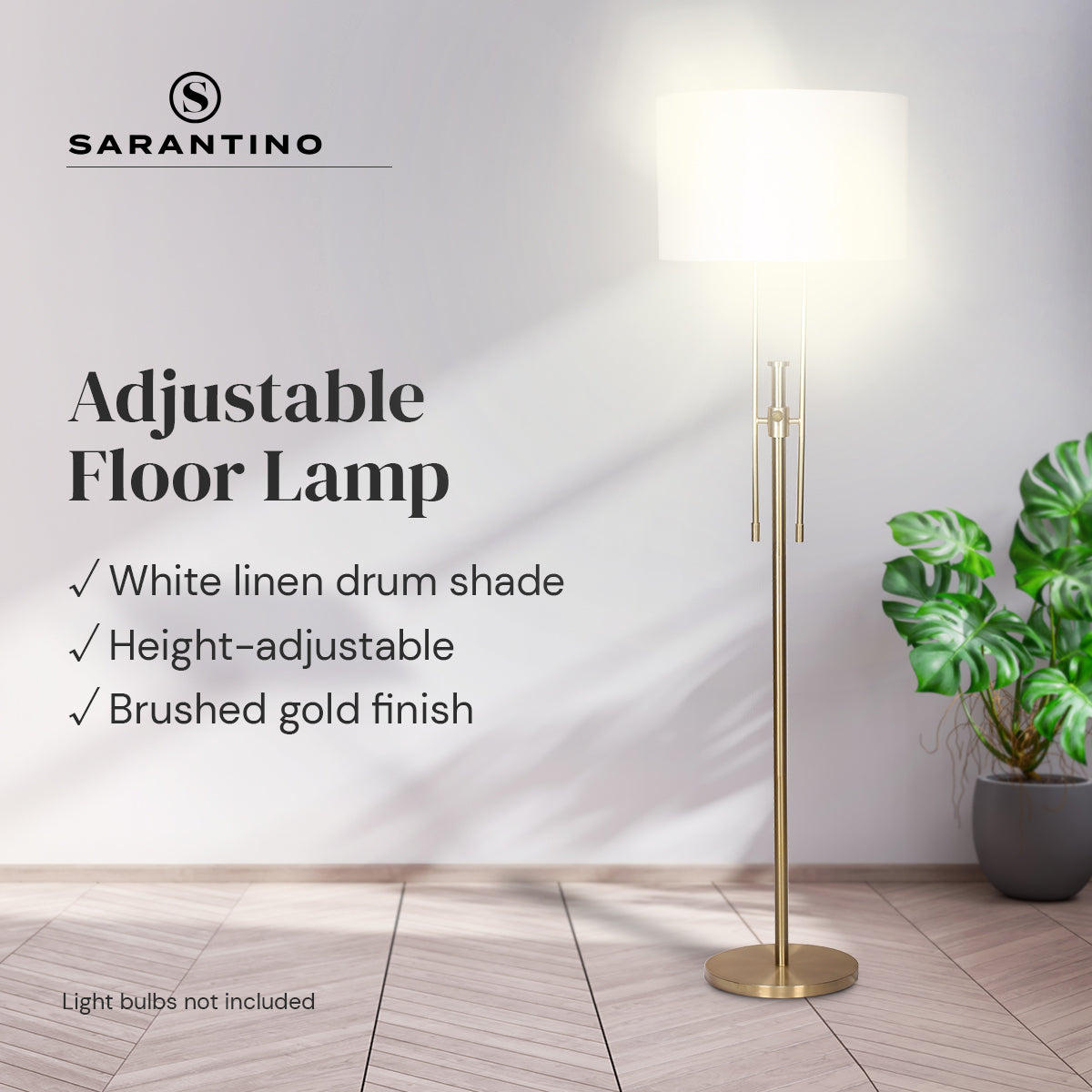 Sarantino Brushed Gold Height-Adjustable Metal Floor Lamp V240-LMP-MLM-50724