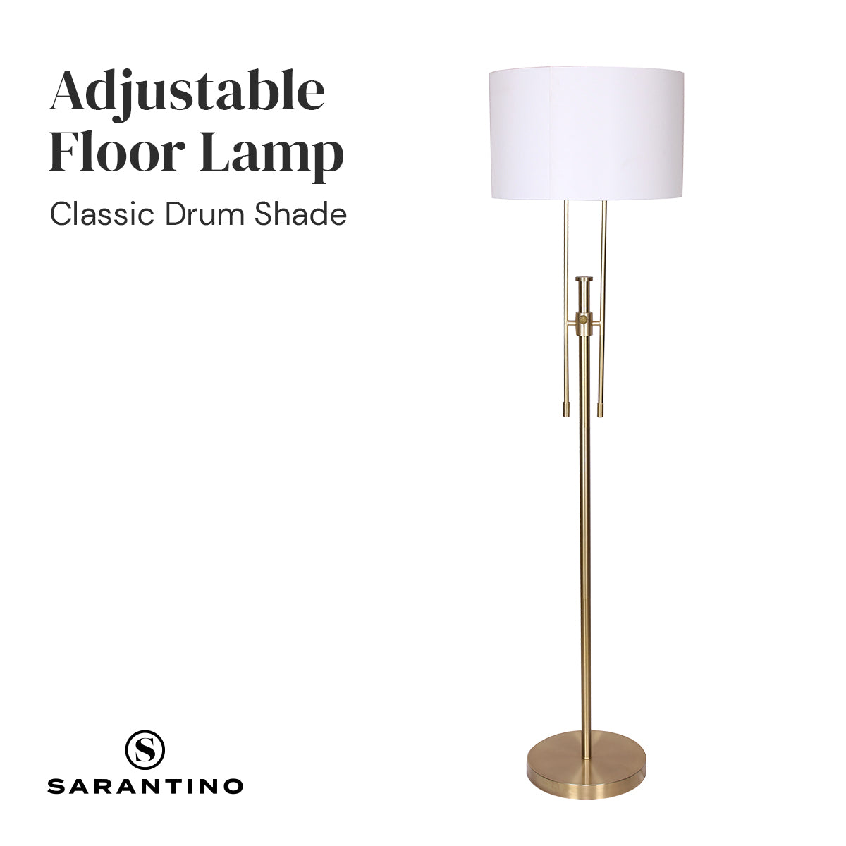 Sarantino Brushed Gold Height-Adjustable Metal Floor Lamp V240-LMP-MLM-50724
