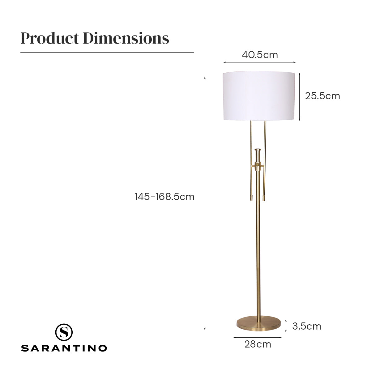 Sarantino Brushed Gold Height-Adjustable Metal Floor Lamp V240-LMP-MLM-50724