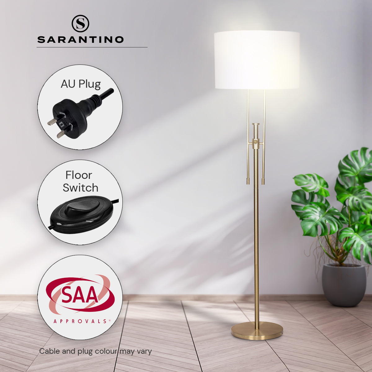 Sarantino Brushed Gold Height-Adjustable Metal Floor Lamp V240-LMP-MLM-50724