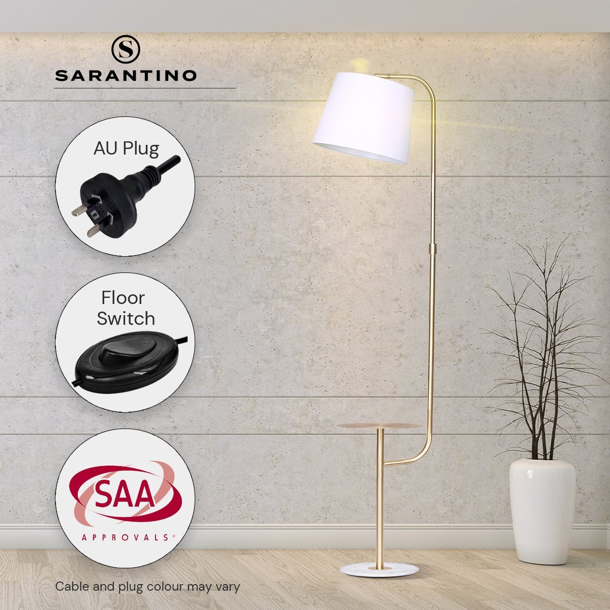 Sarantino Marble & Metal End Table Top Floor Lamp V240-LMP-MLM-50791-03