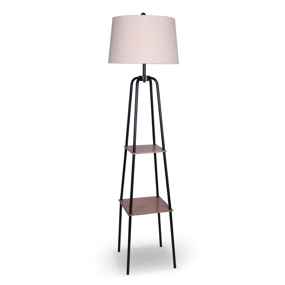 Sarantino Metal Etagere Floor Lamp Shade Metal Shelf in Wood Finish V240-LMP-MLM-523