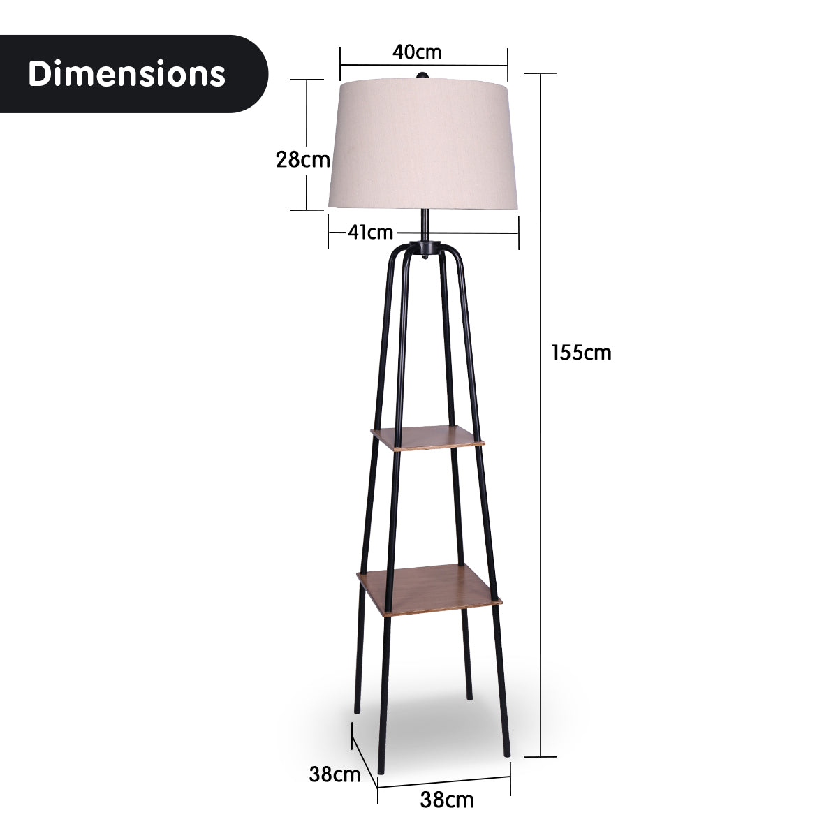 Sarantino Metal Etagere Floor Lamp Shade Metal Shelf in Wood Finish V240-LMP-MLM-523
