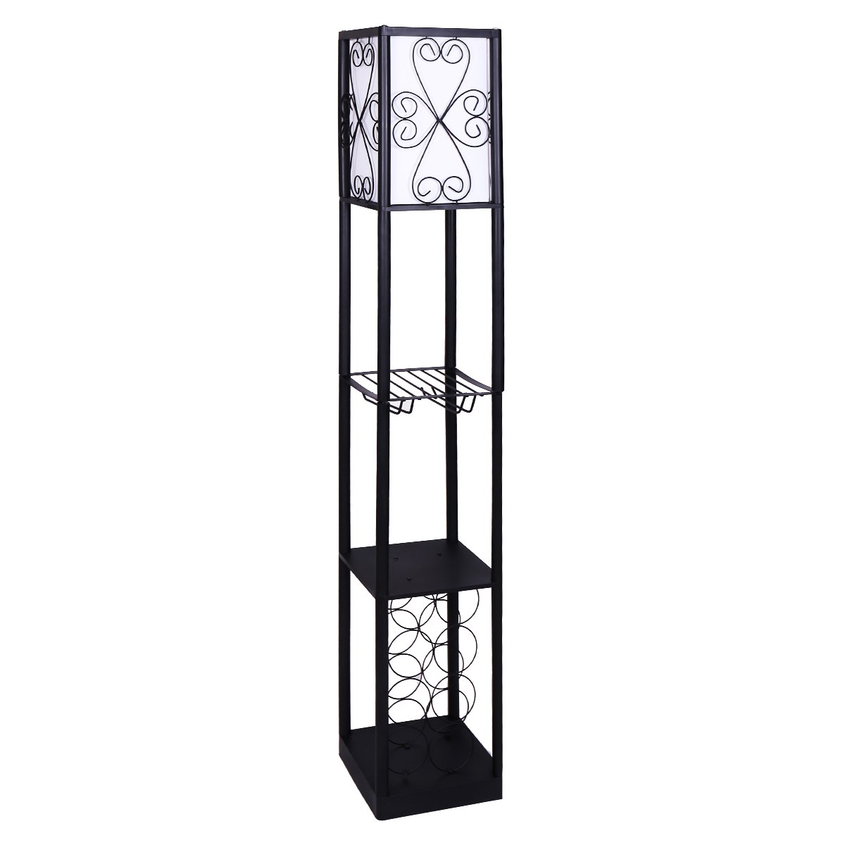 Sarantino Metal Etagere Floor Lamp with Wine Holder Shelf V240-LMP-MLM-621