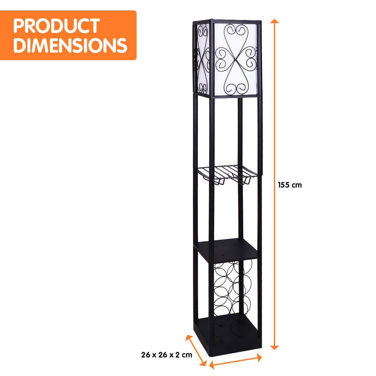 Sarantino Metal Etagere Floor Lamp with Wine Holder Shelf V240-LMP-MLM-621