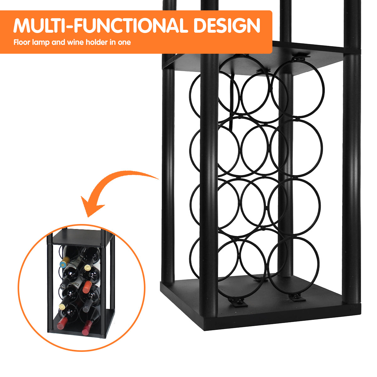 Sarantino Metal Etagere Floor Lamp with Wine Holder Shelf V240-LMP-MLM-621